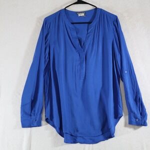 S/I Studio Women's Blouse Royal Blue V‑Neck Long Sleeve Lightweight Top Size L